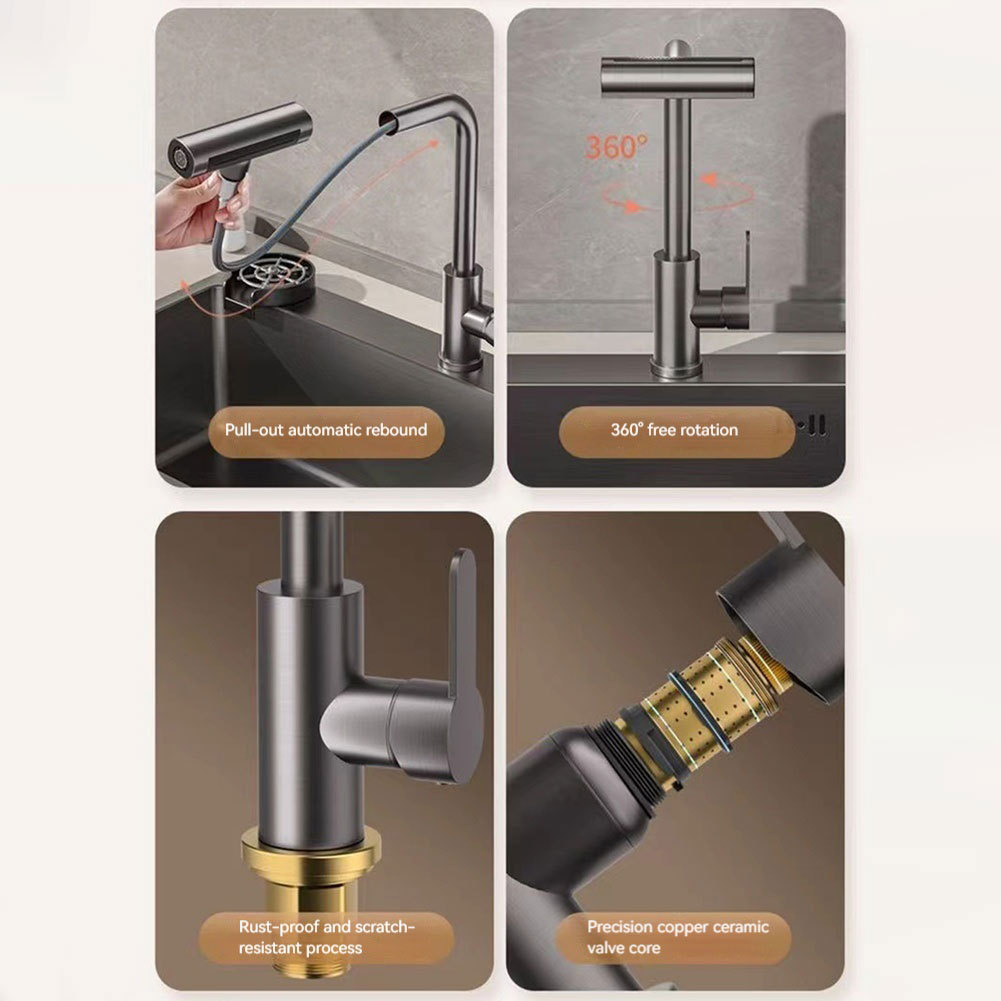 Retractable Pull-Out Kitchen Faucet W/ 4 Water Flow Modes for Kitchen ...