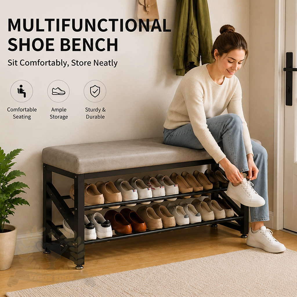 Shoe Changing Stool Shoe Bench 2 in 1 Metal Shoe Rack Stool With Soft ...