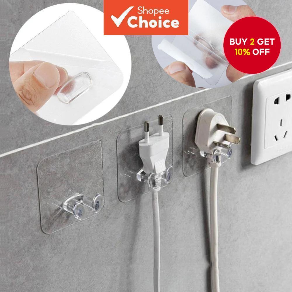 Transparent Plug Wall Storage Hook Punch-free Power Socket Holder Kit ...