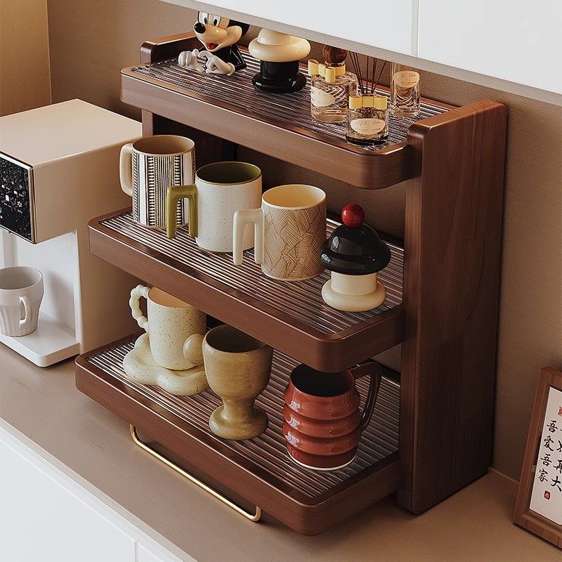 [48H Shipping] Desktop Solid Wood Storage Rack Black Walnut Cup Holder ...