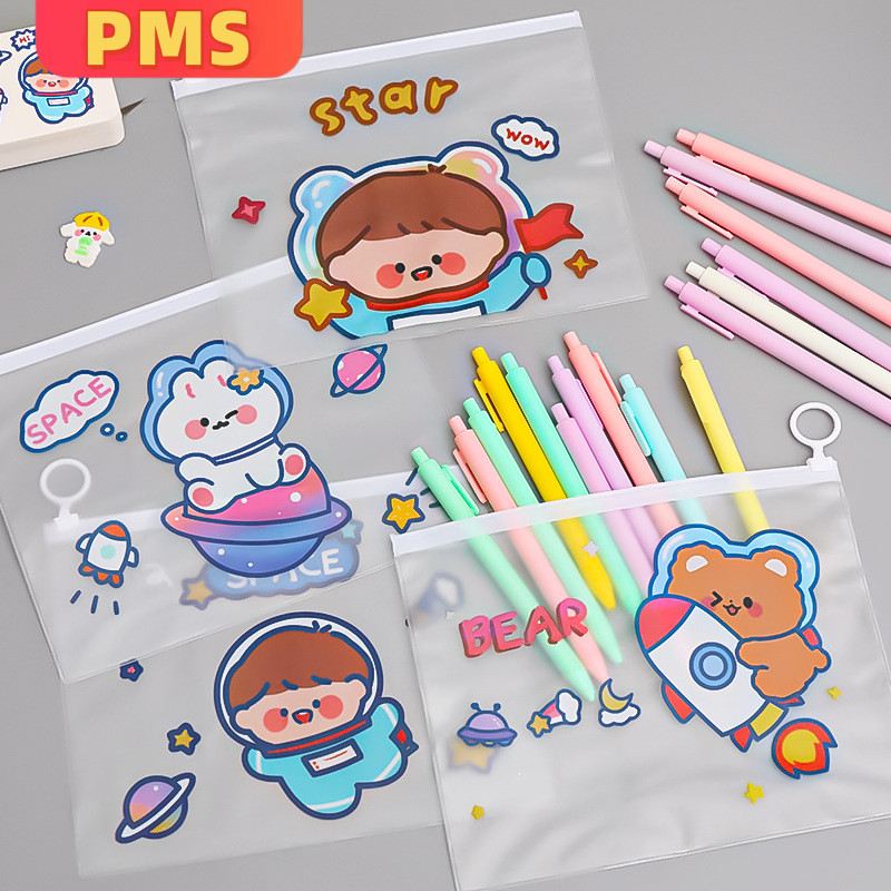 POPmaker shop Zipper Bag Cartoon / Pouch Transparan Zip Lock - Tas Pouch untuk Kosmetik dan Alat Tulis, Desain Lucu dan Praktis COD