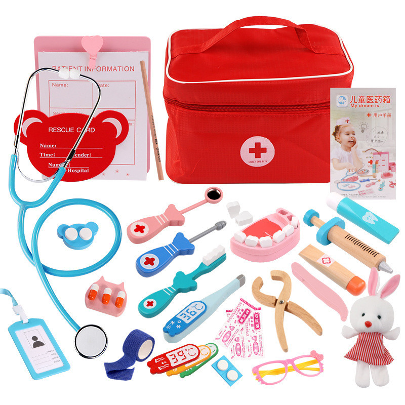 Wooden Children's Simulation Cloth Bag Medicine Box Baby Boys and Girls ...