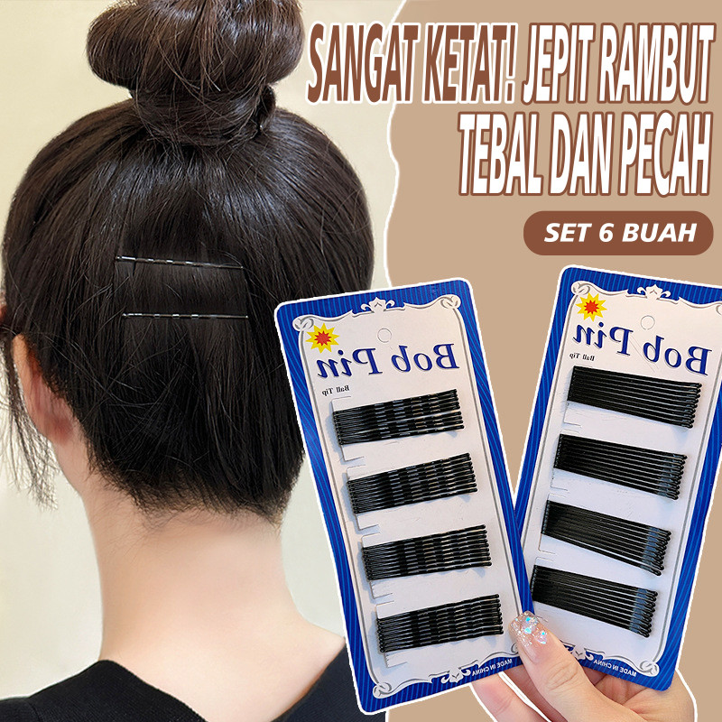 POPmaker Jepit Rambut Bobby Hitam Datar Bergelombang - Gambar 2