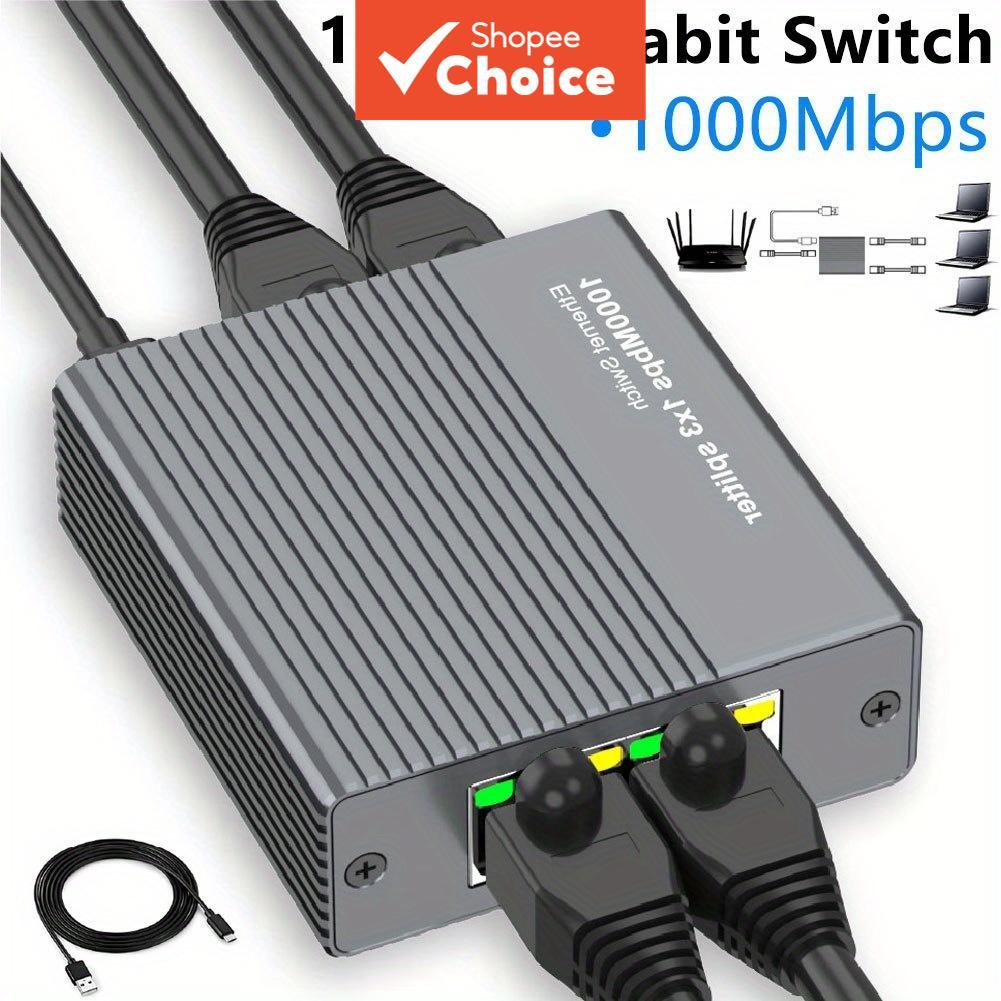 Gigabit Ethernet Switch, 3-Port 1000Mbps RJ45, USB-C Powered, Plug and ...