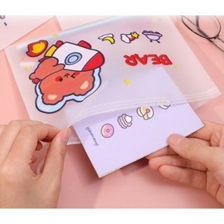 POPmaker shop Zipper Bag Cartoon / Pouch Transparan Zip Lock - Tas Pouch untuk Kosmetik dan Alat Tulis, Desain Lucu dan Praktis COD - Gambar 4