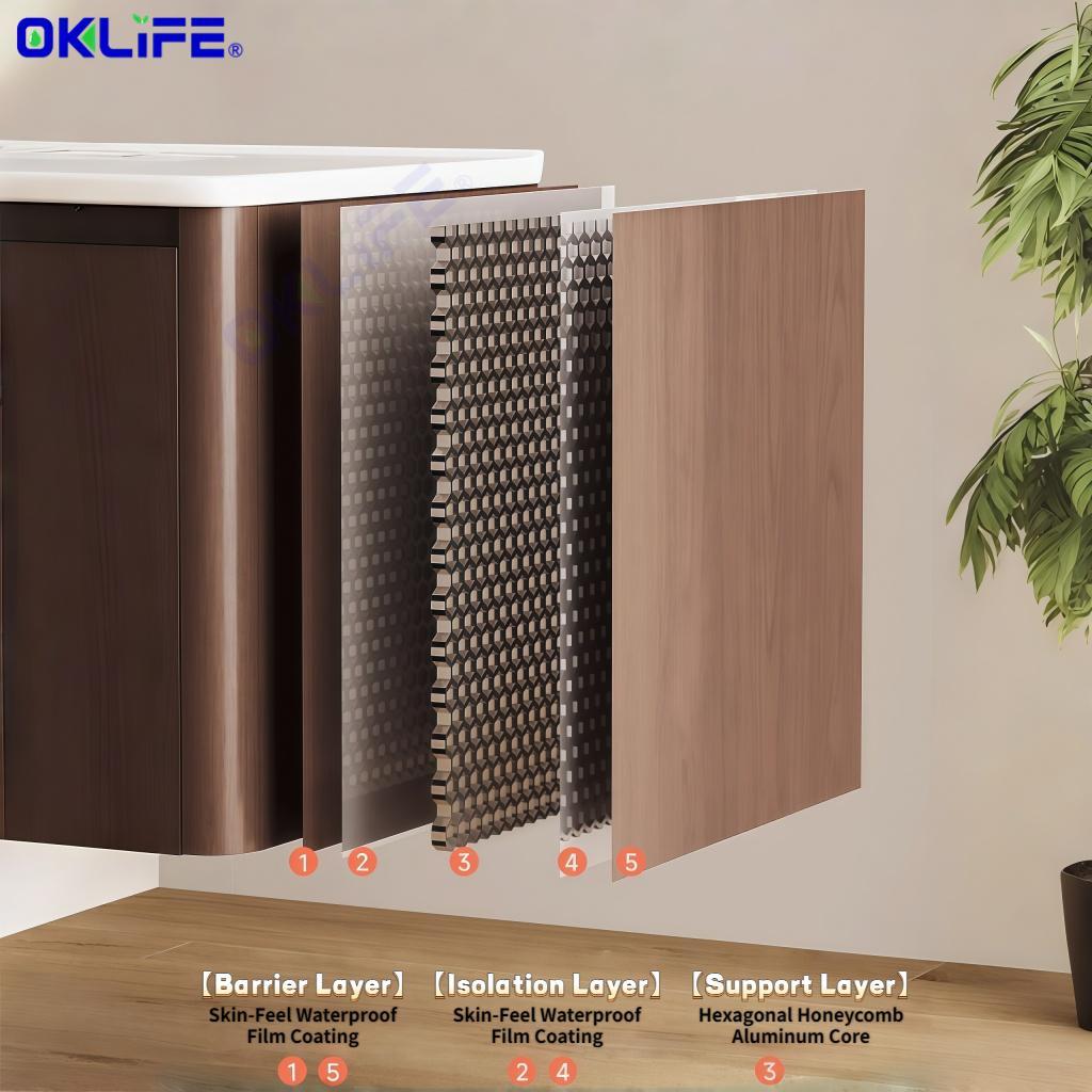 Luxury Waterproof Walnut Honeycomb Aluminum Bathroom Vanity Cabinet view 4