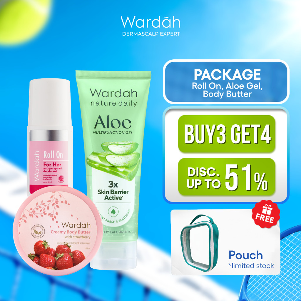 [GLOW & COMFORT PACKAGE] Wardah Aloe Gel, Roll on for Her & Body Butter / Perawatan Kulit Lembap, Cerah, dan Wangi Seharian / Mencerahkan Kulit Badan - Personal Care - Gambar 4