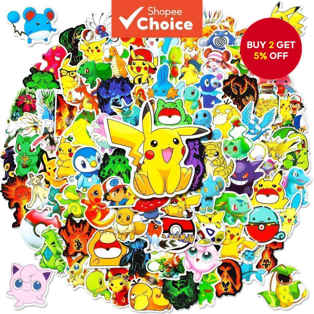 Anime Pokemon Cute Pikachu Waterproof Graffiti Stickers 100/50PCS for ...