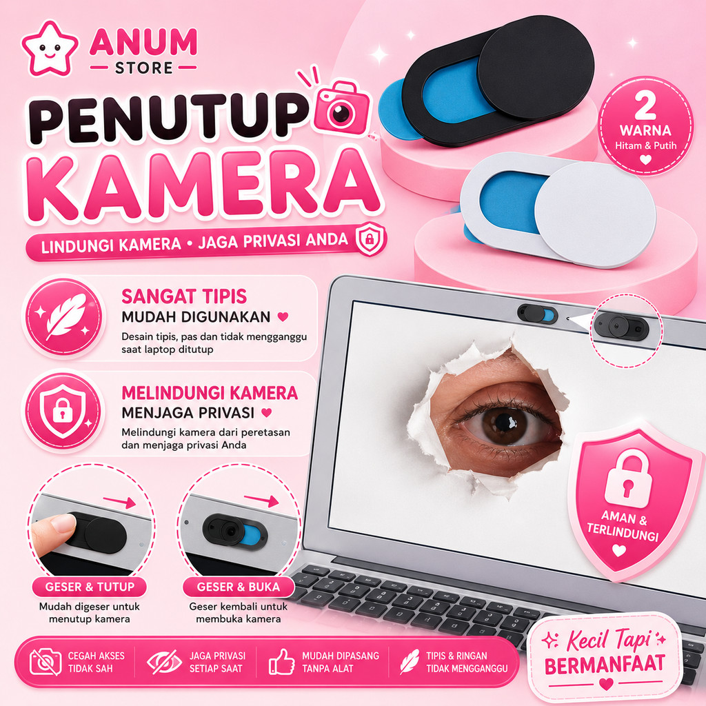 1PCS Pelindung Kamera Depan Hp Tab Penutup Lensa Camera Laptop Webcam Cover Tablet Ipad Spy Slider Geser Tipis Warna Hitam Putih A271