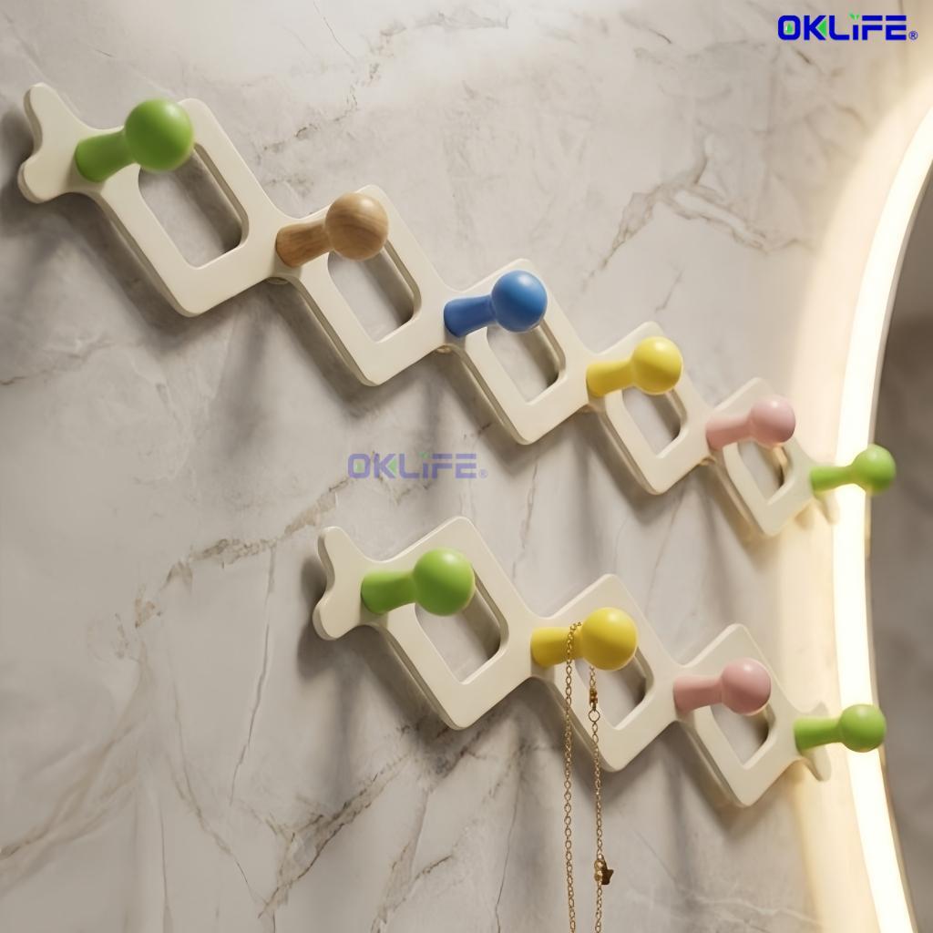 Punch Free Heavy Duty Adhesive Wall Hooks Colorful Fixed Knob Design Stylish Organizer for Clothes Bags view 6