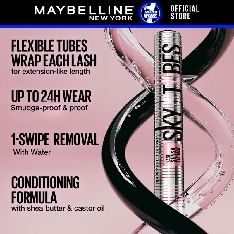 [BARU] MAYBELLINE OFFICIAL Sky Tube Tubing Mascara Easy 1-Swipe Water Removal Extention-Like Finish Tahan 24 Jam Smudgeproof Mudah Dibersihkan - Gambar 3