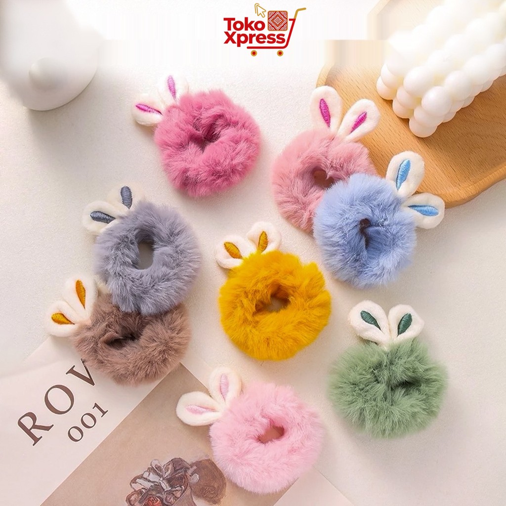 PMS Ikat Rambut Bulu Kelinci H597 Scrunchie Model Korean Aksesoris Rambut Wanita untuk Penggulung Rambut dengan Kualitas Terbaik cod - Gambar 4