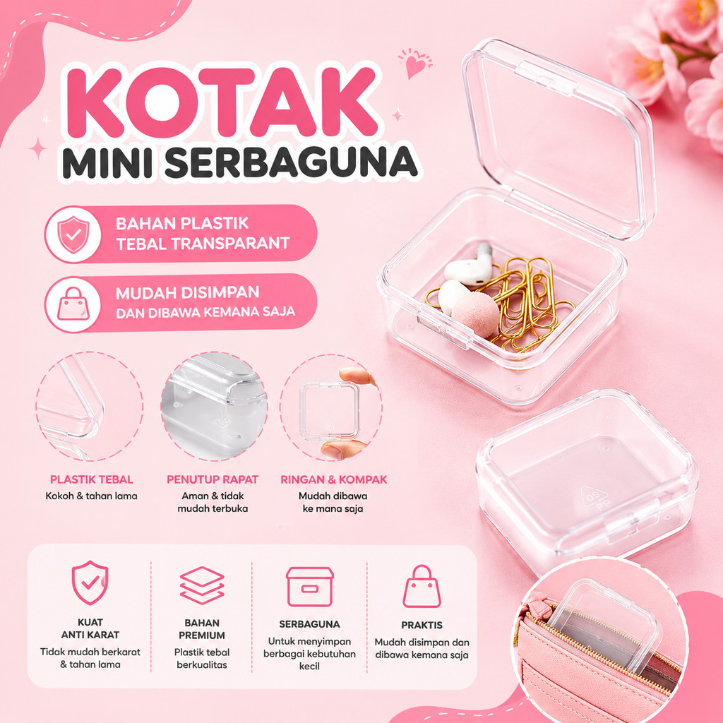 1PCS Kotak Mini Bentuk Persegi Wadah Penyimpanan Aksesoris Organizer Tempat Perhiasan Anting Memory Card Box Plastik Serbaguna A346