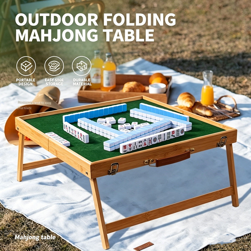 Outdoor Portable Mahjong Travel Folding Mahjong Table Set Solid Wood ...
