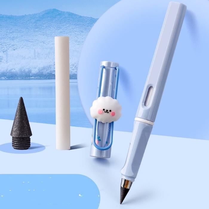 Pensil Eterna Abadi Tahan Lama Kuat Tidak Patah dengan Refill dan Penghapus - HB 0,5mm - 4 Warna - Kuning - Blue