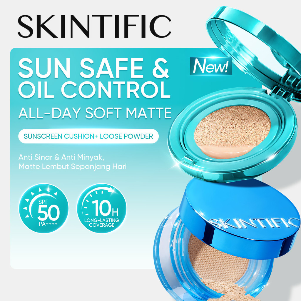 SKINTIFIC - 2pcs Paket-Beauty Set / perfect stay serum matte cushion foundation spf 50 pa++++& Loose powder setting Bedak Cushion Makeup Set