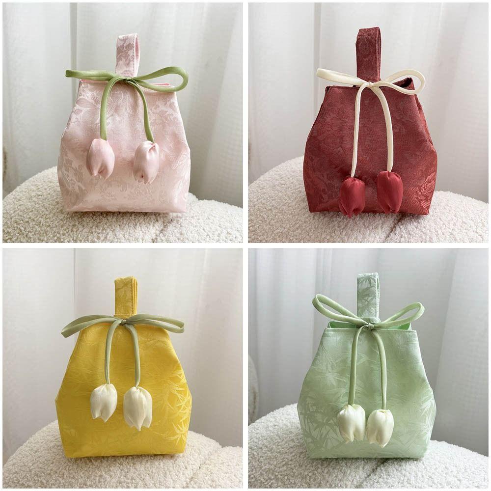 SILKLYN Small Bucket Wrist Bags Elegant Handheld With Flowers Washable ...