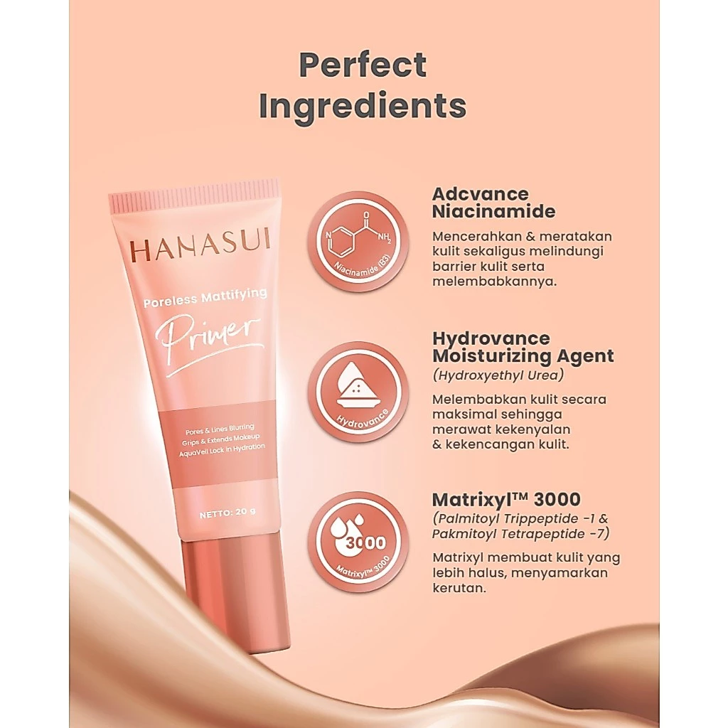Hanasui Poreless Mattifying Primer - Menyamarkan Pori - Pori Garis Halus Kerutan Mengurangi Noda Hitam Base Make Up Tahan Lama - Gambar 2