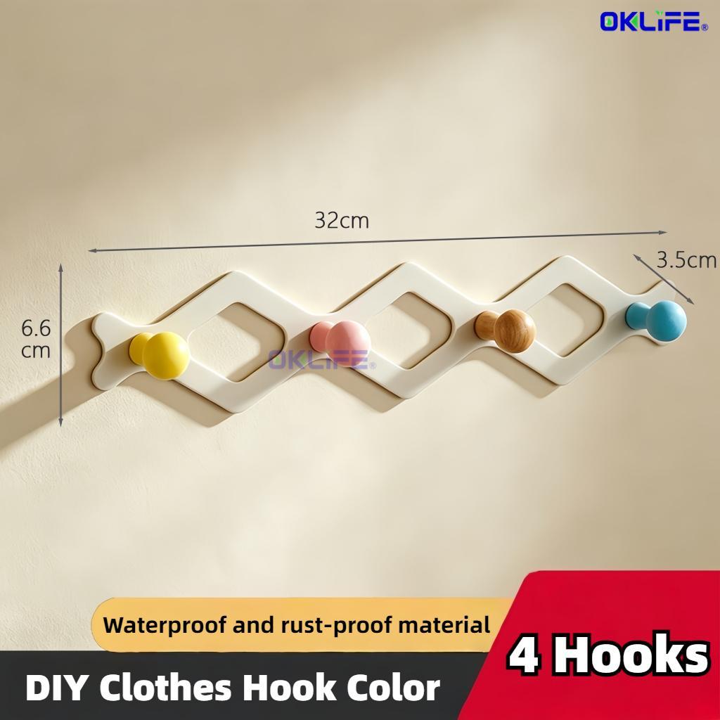 Punch Free Heavy Duty Adhesive Wall Hooks Colorful Fixed Knob Design Stylish Organizer for Clothes Bags view 12
