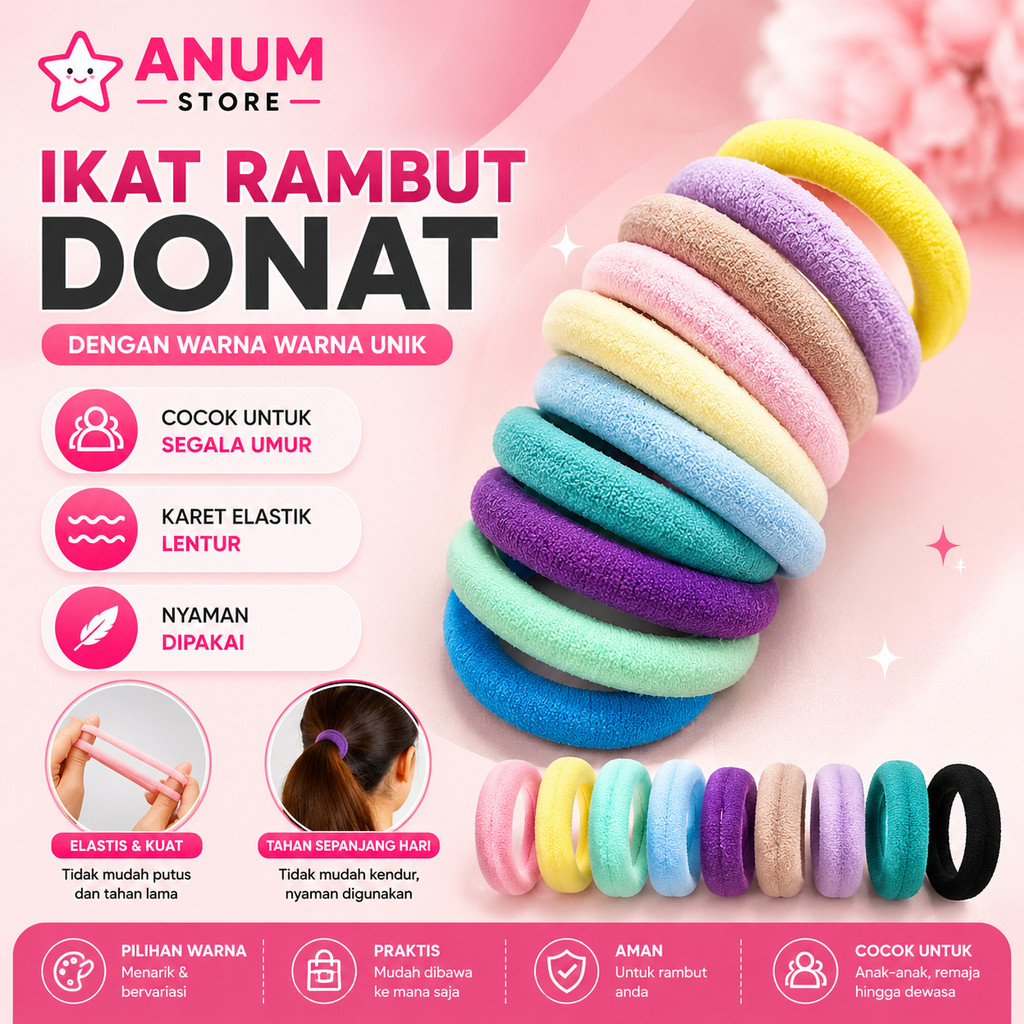 1PCS Ikat Rambut Wanita Besar Donat Bundar Kunciran Gelang Karet Warna Polos Towel Ring Model Korea A062