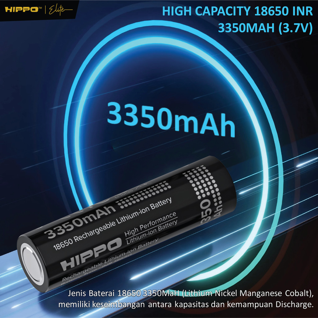 Hippo Baterai Cas 18650 Flat Top & Button Top 3350 Mah 10A Garansi Resmi Hippo - Gambar 4