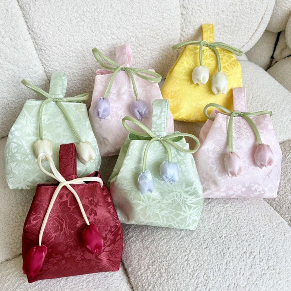 SILKLYN Small Bucket Wrist Bags Elegant Handheld With Flowers Washable ...