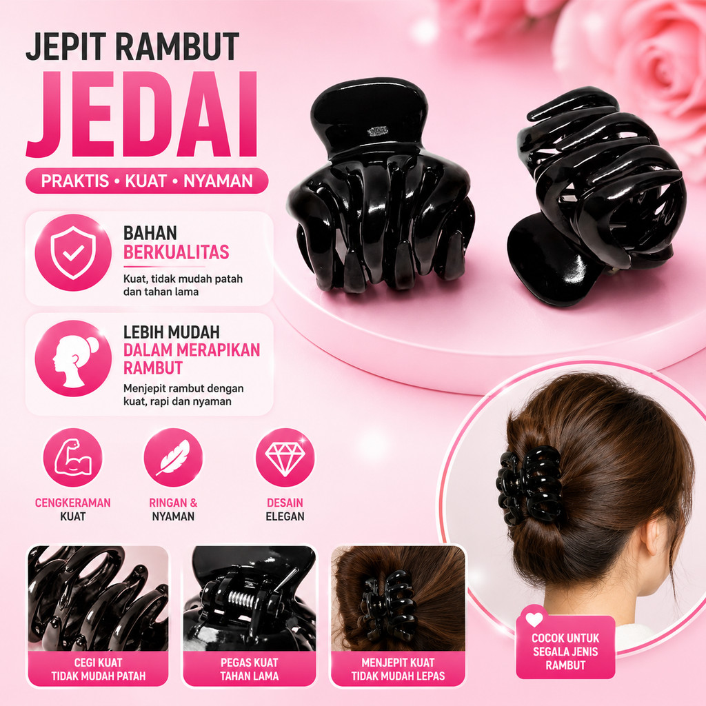 1PCS Jepit Rambut Jedai Wanita Besar Cakar 3 Warna Hitam Polos Aksesoris Jepitan Badai Bahan Plastik Model Korea A071