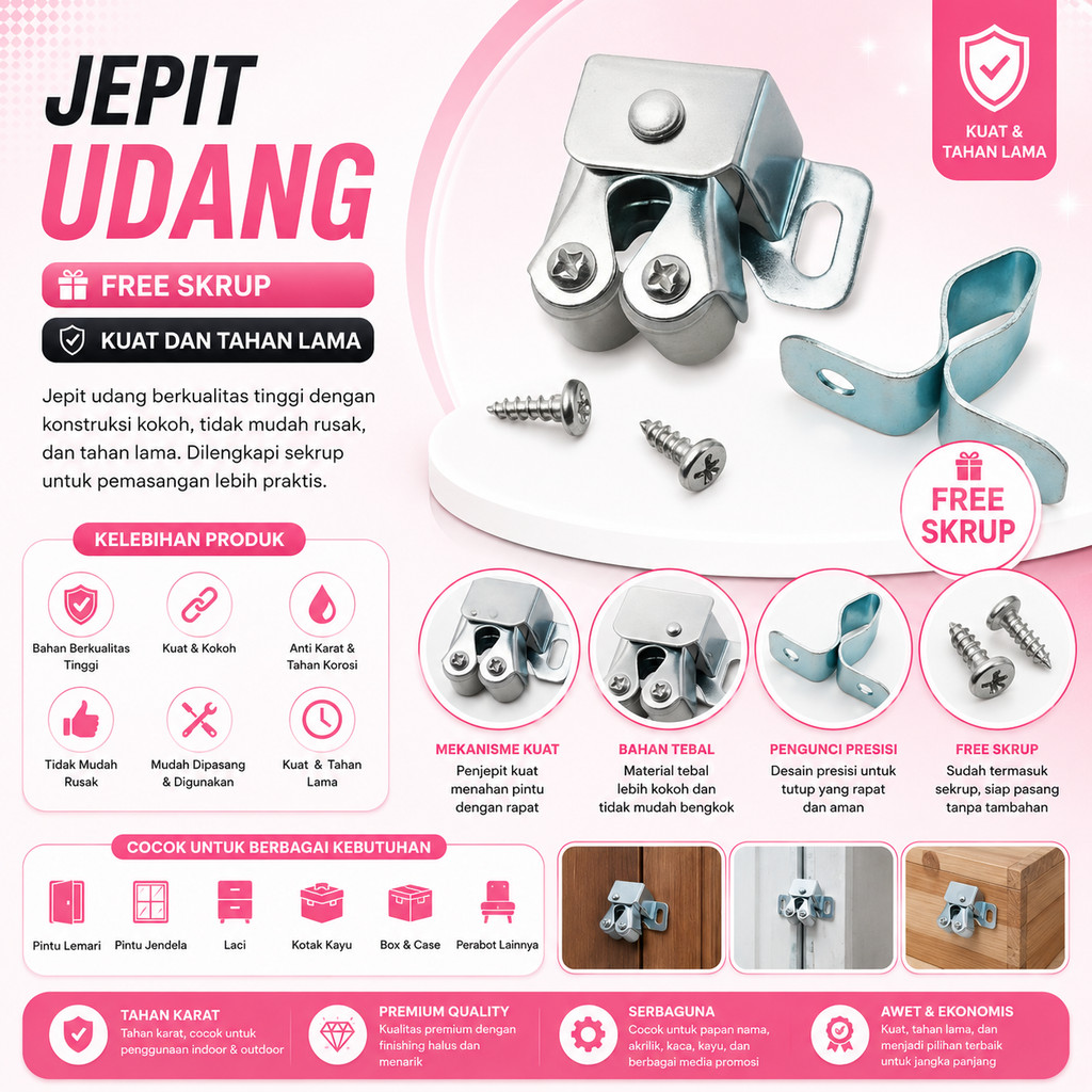 1PCS Grendel Jepitan Udang Pintu Lemari Pengait Gerendel Door Roller Jepit Pengunci Cabinet A195