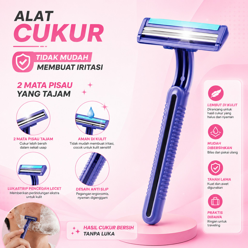 1PCS Alat Cukur Rambut Kumis Jenggot 2 Mata Pisau Cukuran Silet Bulu Ketiak Tajam Perawatan Manual Unisex A044