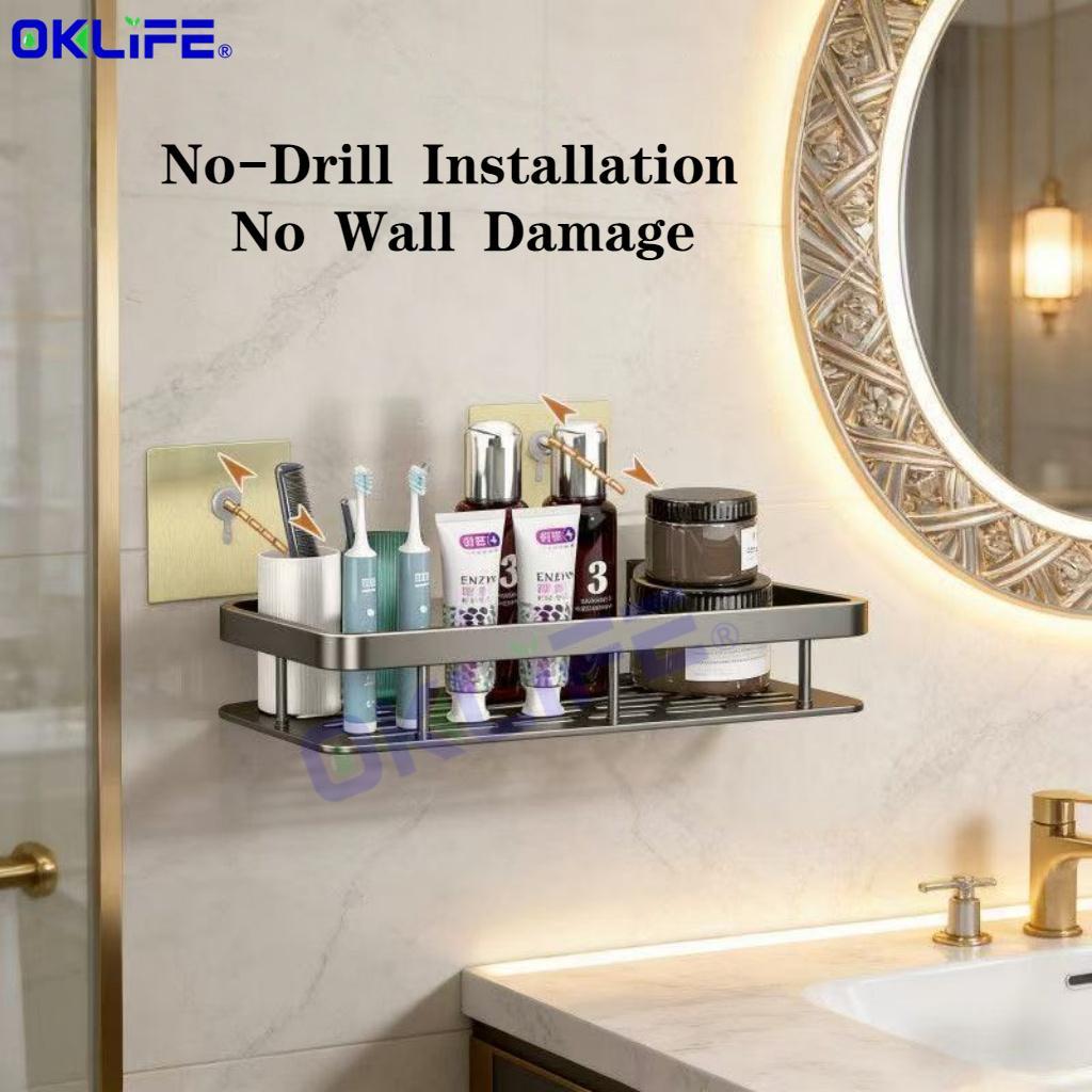 Anti-Rust Aluminum No-Drill Shower Caddy with Towel Hooks alternate view