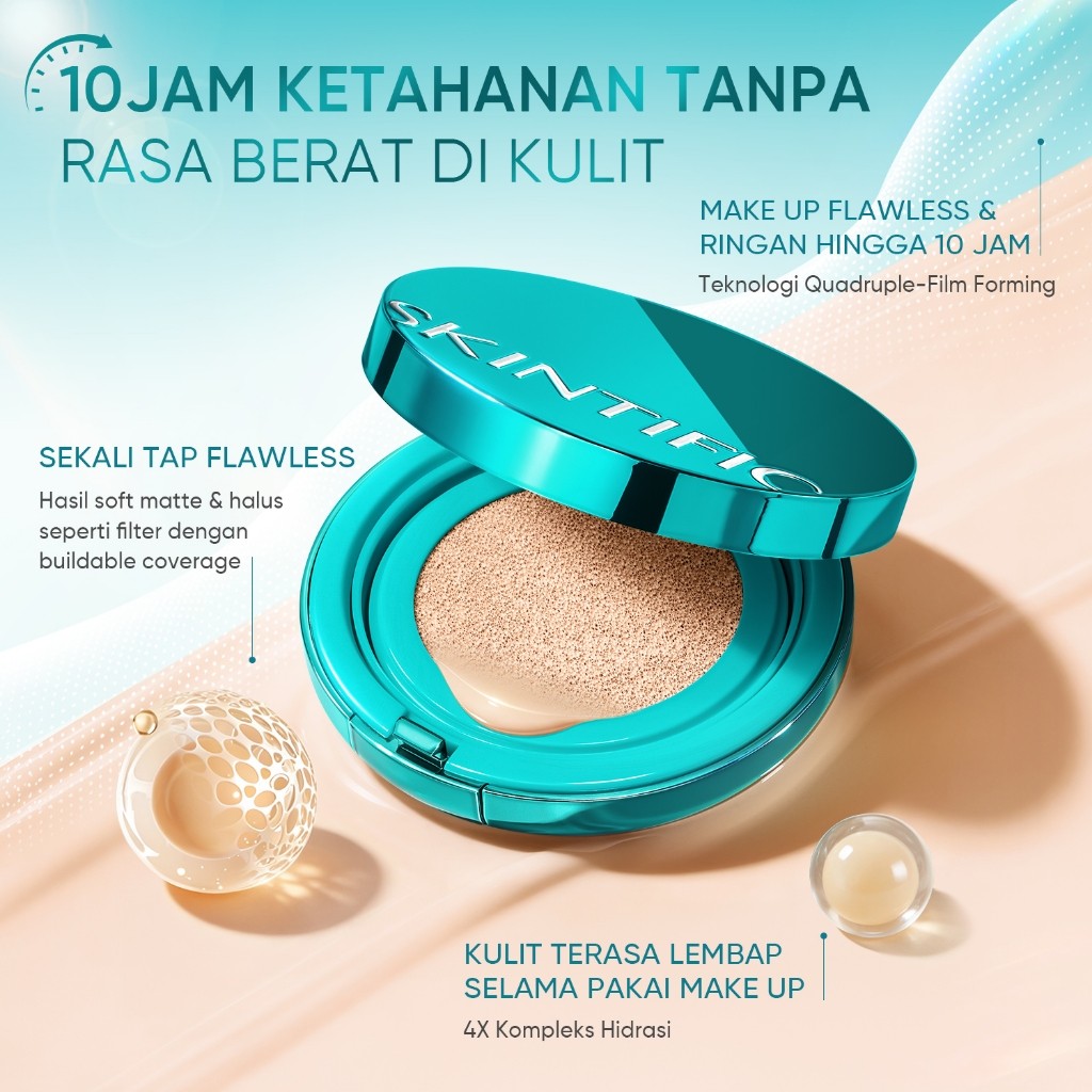 SKINTIFIC - 2pcs Paket-Beauty Set / perfect stay serum matte cushion foundation spf 50 pa++++& Loose powder setting Bedak Cushion Makeup Set - Gambar 3