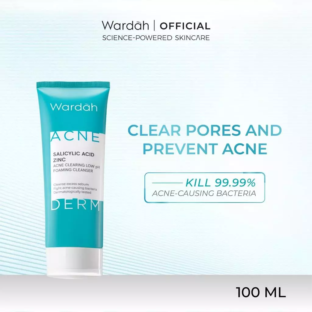 Wardah Acnederm Facial Wash Salicylic Acid Zinc Acne Clearing Low pH Foaming Cleanser - Sabun Cuci Muka Facewash Skincare - Gambar 3