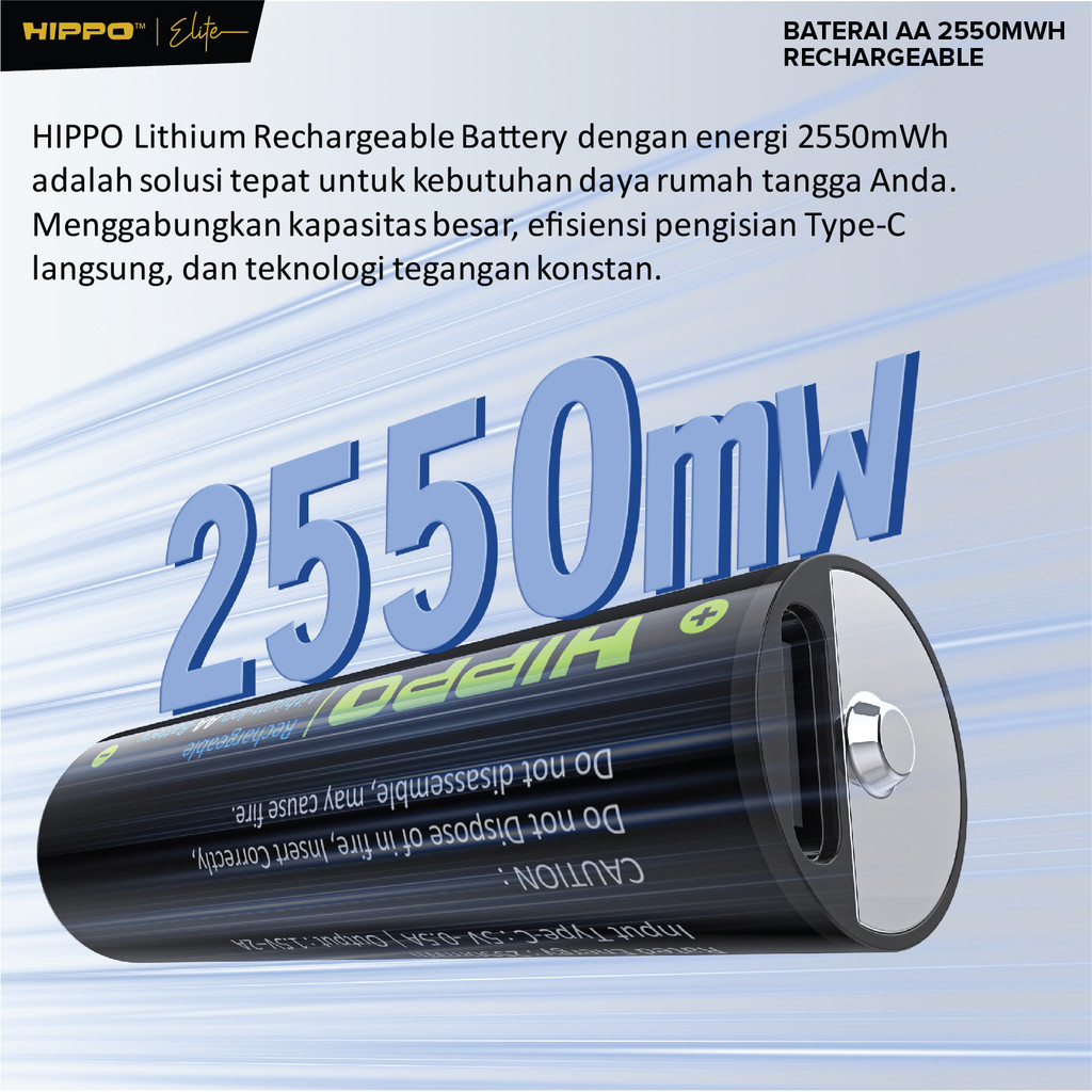 Hippo BA2 Baterai Cas isi Ulang AA 1.5V 1700 Mah Type-C USB Rechargeable Lithium Battery Charge - Gambar 2
