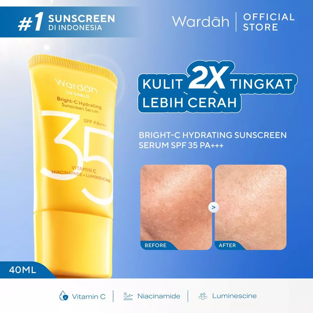 NEW FORMULA AND PACKAGING! Wardah UV Shield Bright-C Hydrating Sunscreen Serum SPF 35 PA+++ Sunscreen 0% Alkohol dengan Vitamin C + Niacinamide Brightening Glow Tekstur Ringan Tidak Lengket Melembabkan Semua Jenis Kulit - Skincare - Gambar 2