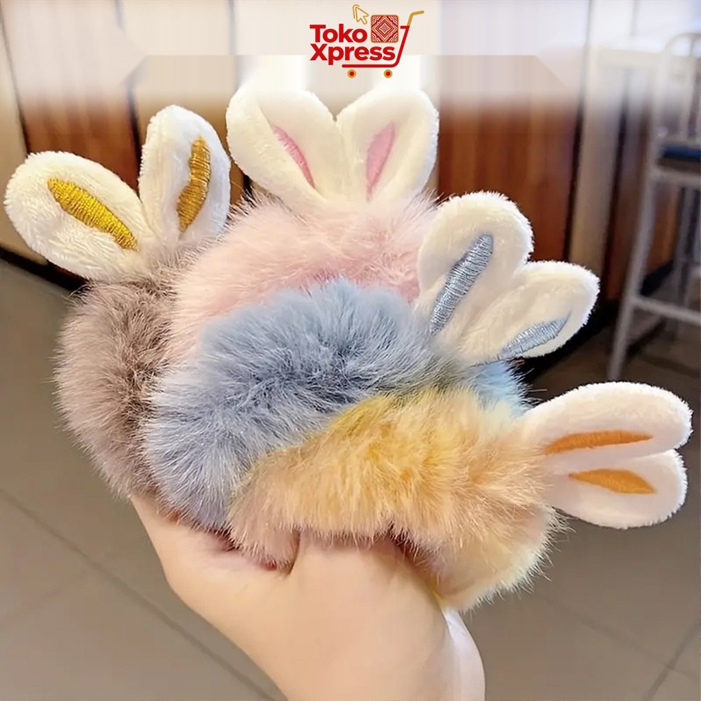 PMS Ikat Rambut Bulu Kelinci H597 Scrunchie Model Korean Aksesoris Rambut Wanita untuk Penggulung Rambut dengan Kualitas Terbaik cod - Gambar 3