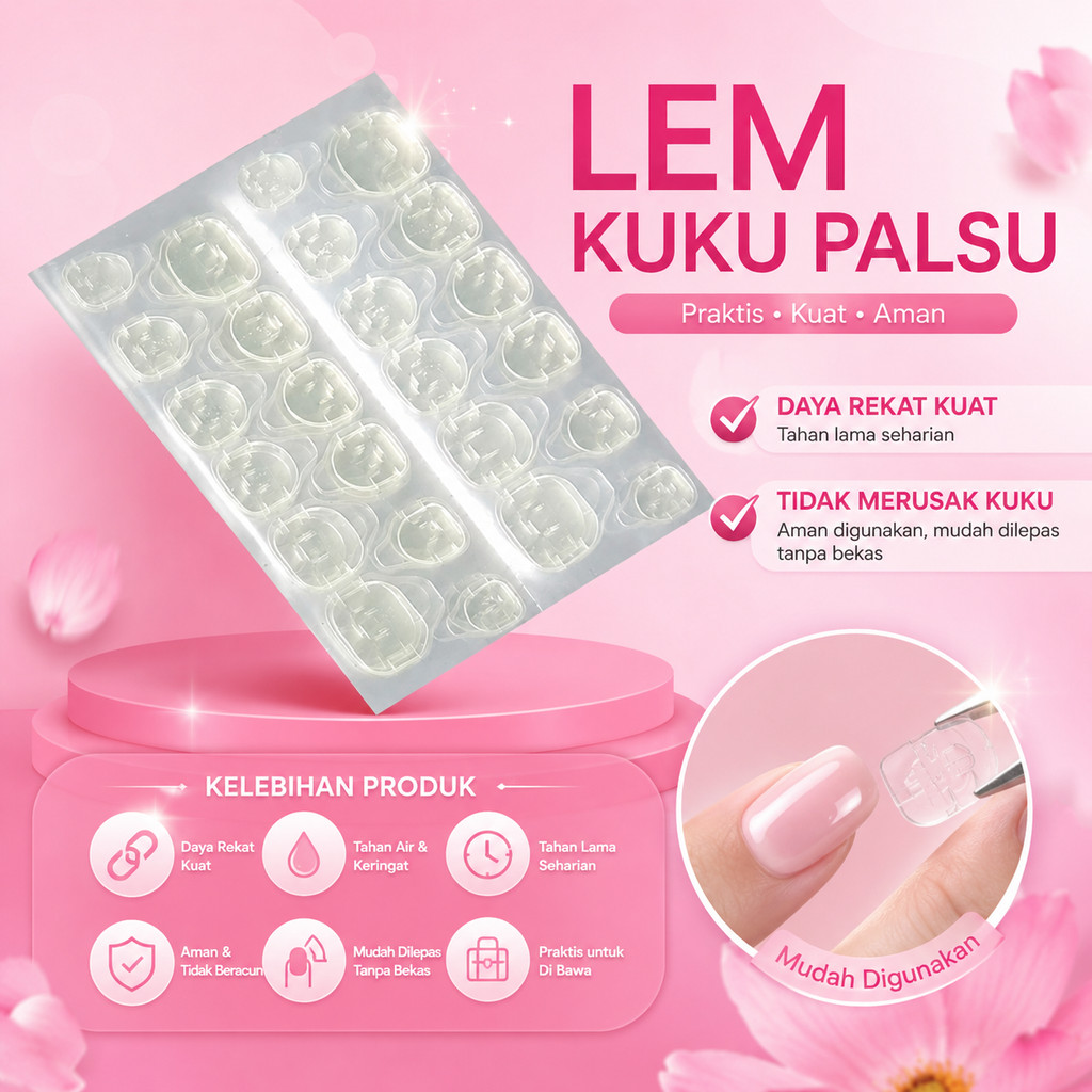 1SET Lem Kuku Palsu Gel Double Tape Tempelan Sticker Kutek Transparant Aksesoris Makeup Nail Glue Jelly Tempel Stiker Warna Bening A345