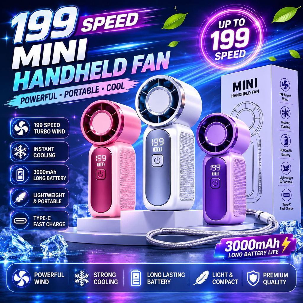 【FREE SHIPPING】X688 Portable Handheld Fan USB Rechargeable 3000mAH Mini ...