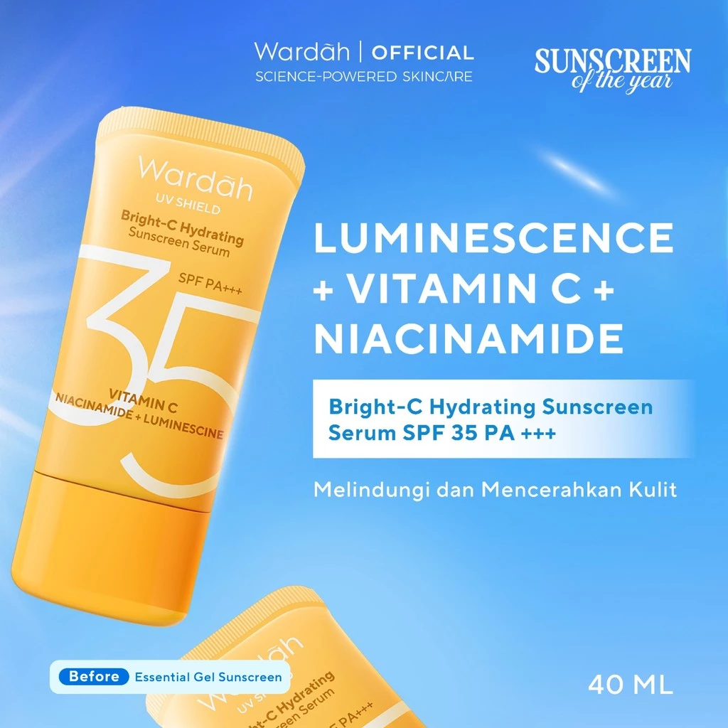 NEW FORMULA AND PACKAGING! Wardah UV Shield Bright-C Hydrating Sunscreen Serum SPF 35 PA+++ Sunscreen 0% Alkohol dengan Vitamin C + Niacinamide Brightening Glow Tekstur Ringan Tidak Lengket Melembabkan Semua Jenis Kulit - Skincare - Gambar 3