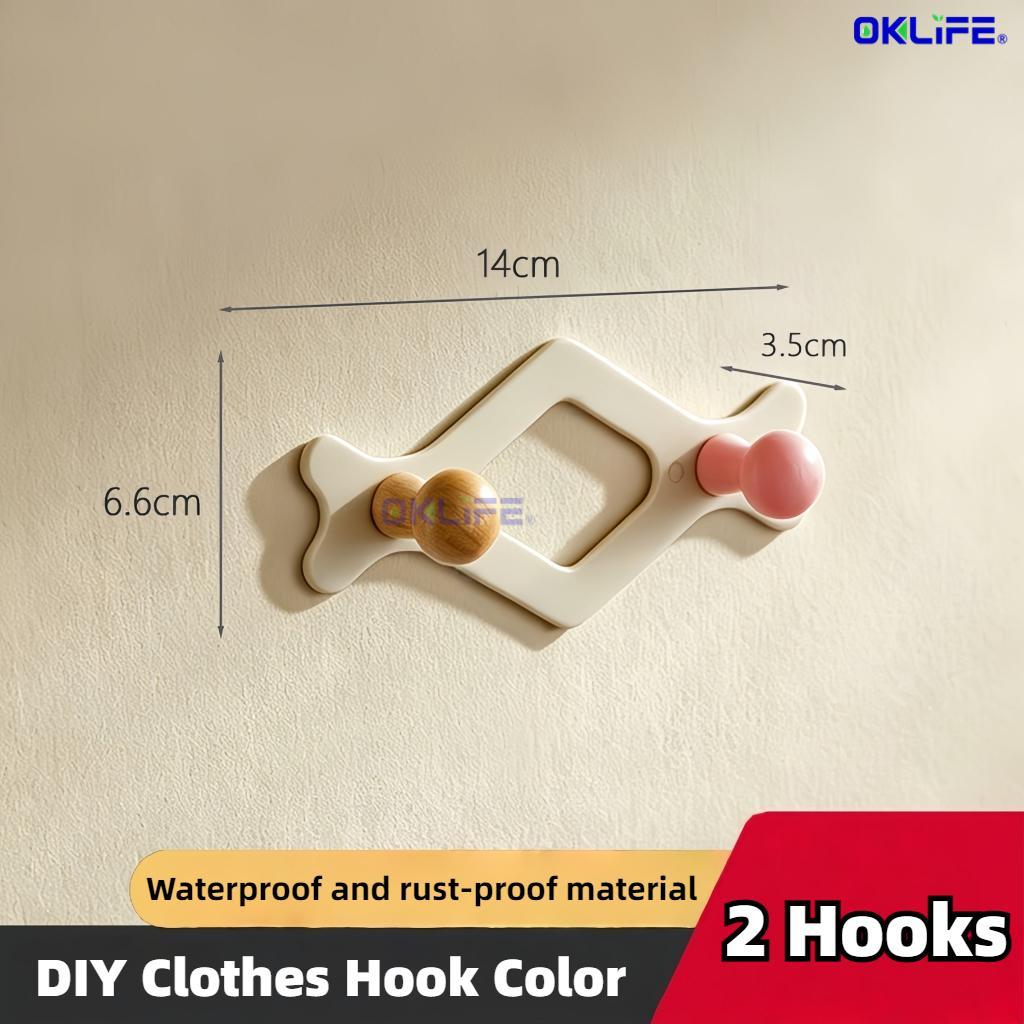 Punch Free Heavy Duty Adhesive Wall Hooks Colorful Fixed Knob Design Stylish Organizer for Clothes Bags view 10