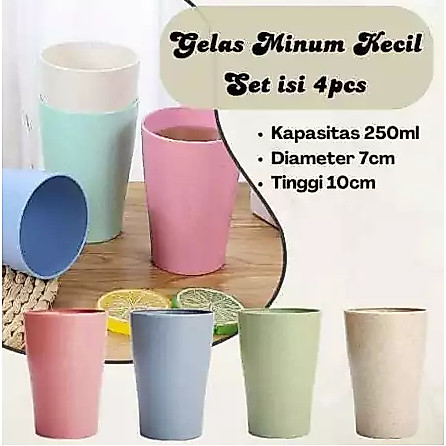 Dreamyhouse Set 4 Gelas Jerami Gandum Plastik