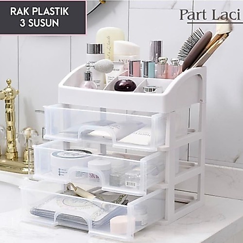 Rak Kosmetik 3 Tingkat Multifungsi Laci Plastik