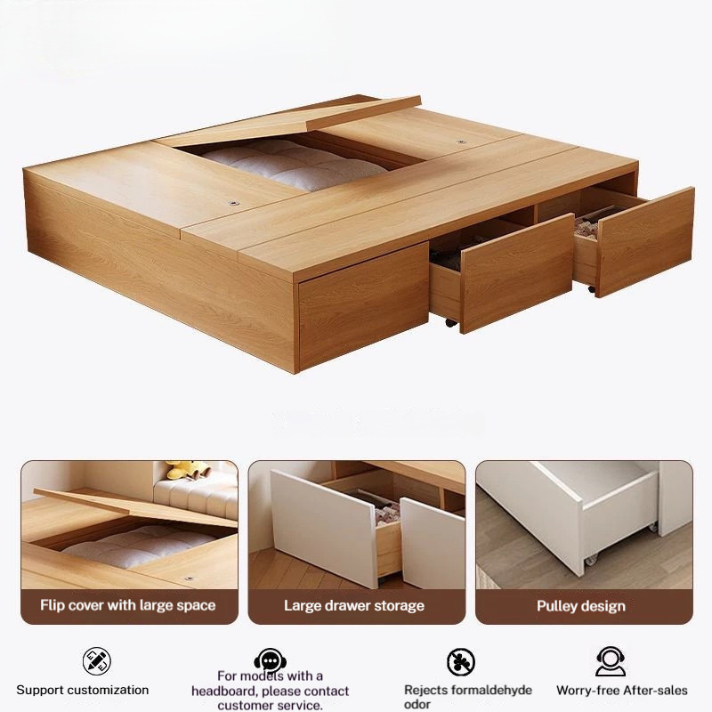 Solid Wood Bed Frame High Box Storage Bed Frame With Mattress Super ...