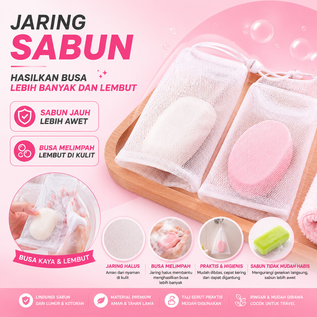 1PCS Kantong Jaring Busa Sabun Batang Halus Pouch Soap Spons Foaming Spon Mandi Cuci Muka Net A168
