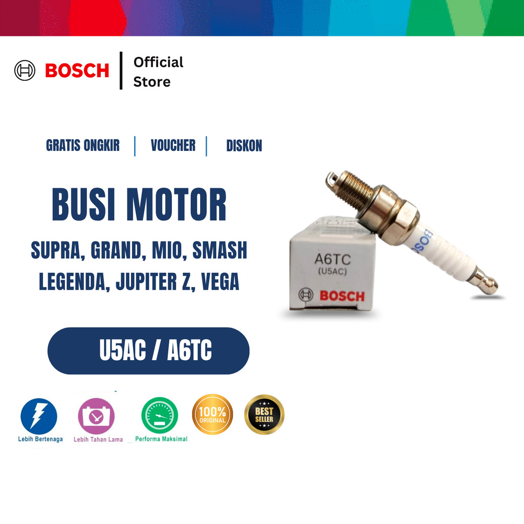 Bosch U5AC - A6TC Spark Plug Busi Motor Supra, Grand, Mio, Smash, Legenda, Jupiter Z, Vega - Original
