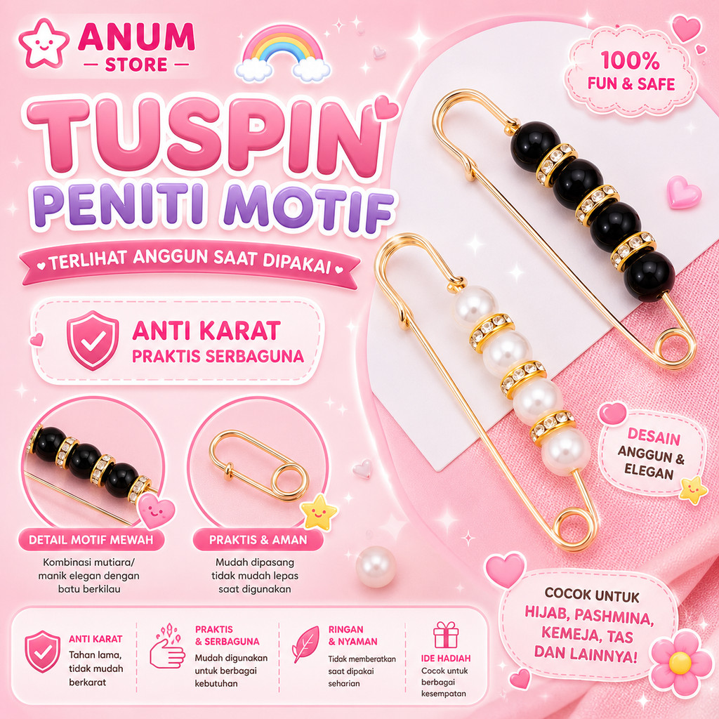 1PCS Peniti Motif Mutiara Celana Jeans Pengecil Lingkar Pinggang Bross Tuspin Pengait Hijab A040