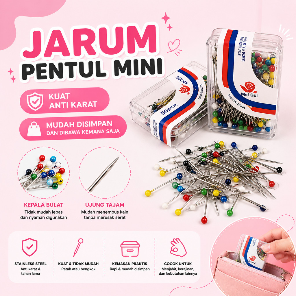 1KOTAK Jarum Pentul Mini Kecil Jilbab Haodie Bulat Untuk Aksesoris Pin Hijab A082
