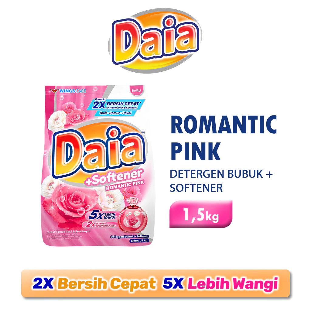 Daia Detergen Bubuk + Softener Romantic Pink 1,5 kg