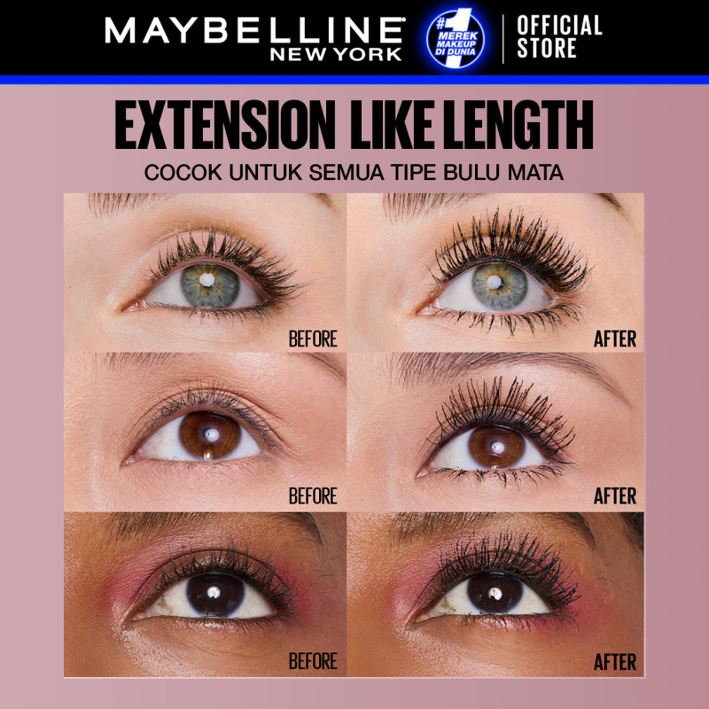 [BARU] MAYBELLINE OFFICIAL Sky Tube Tubing Mascara Easy 1-Swipe Water Removal Extention-Like Finish Tahan 24 Jam Smudgeproof Mudah Dibersihkan - Gambar 4