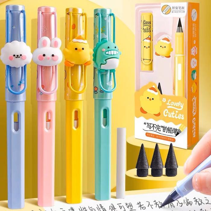Pensil Eterna Abadi Tahan Lama Kuat Tidak Patah dengan Refill dan Penghapus - HB 0,5mm - 4 Warna - Kuning - Blue - Gambar 2