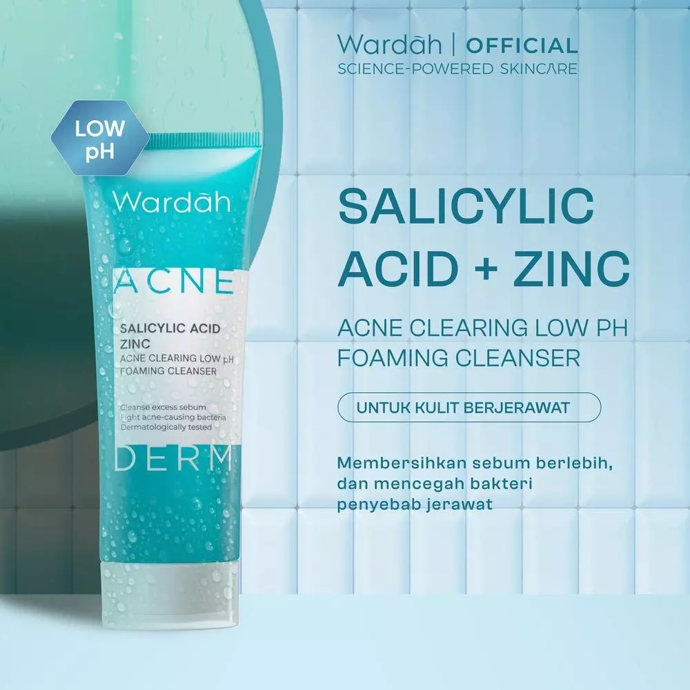 Wardah Acnederm Facial Wash Salicylic Acid Zinc Acne Clearing Low pH Foaming Cleanser - Sabun Cuci Muka Facewash Skincare - Gambar 2